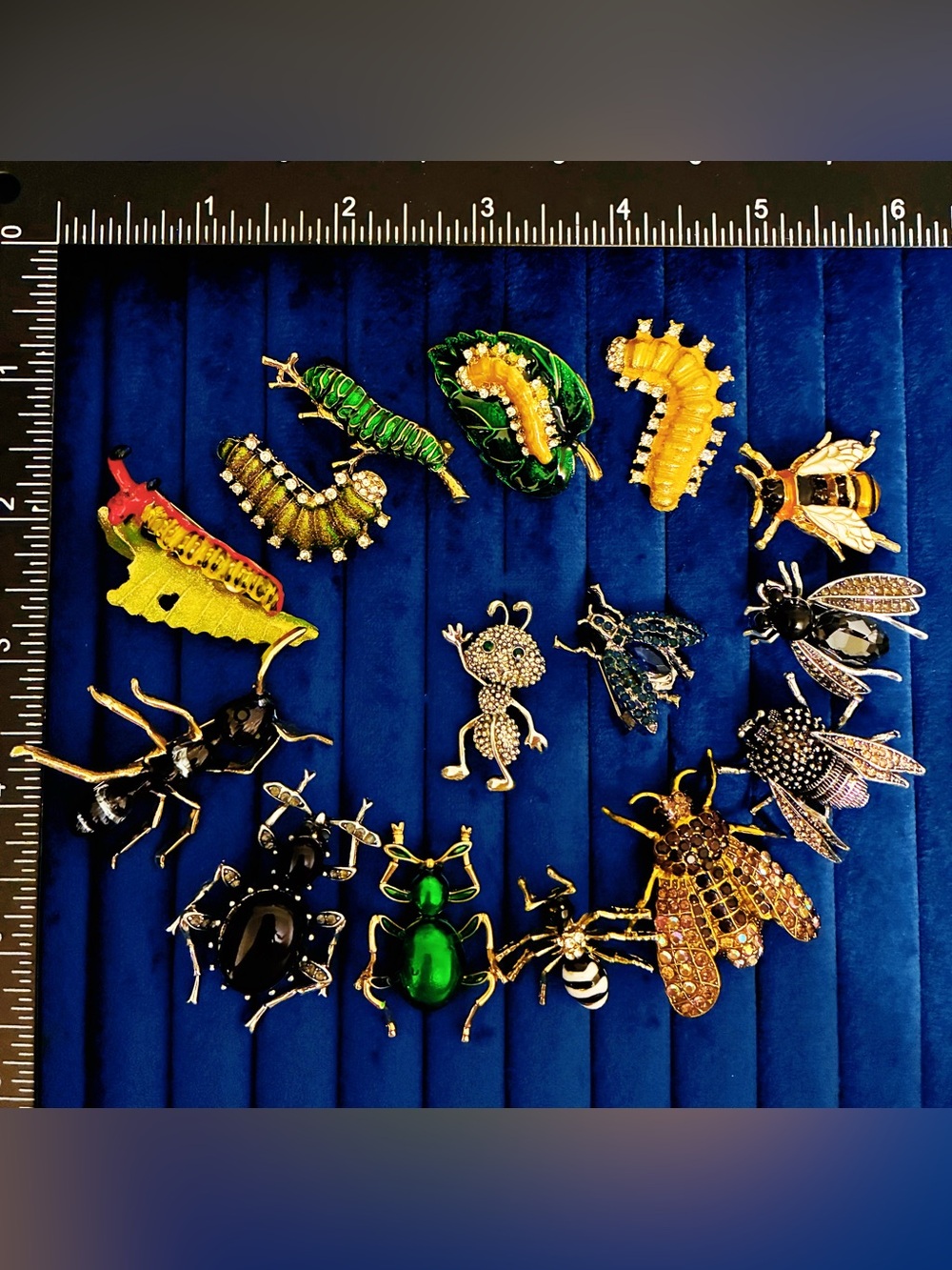 Lot 15 Rhinestone Enamel Insect Brooches Pins Fly Ant Caterpillar Beetle